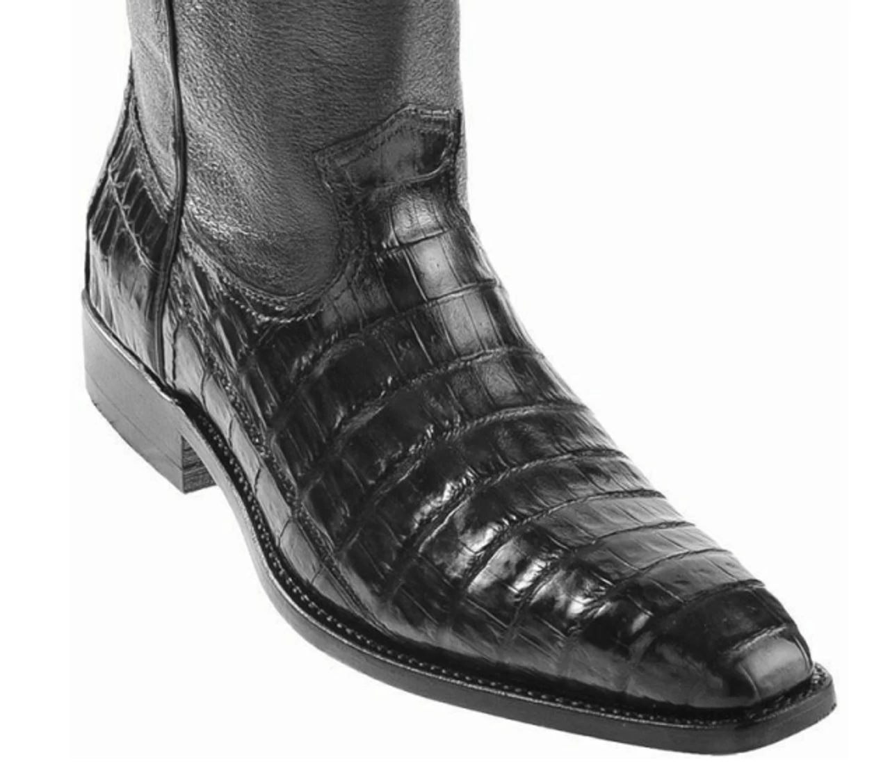 Los Altos Genuine Caiman Belly Side Zipper Ankle Boot - Black 2 Los Altos Genuine Caiman Belly Side Zipper Ankle Boot - Black - Image 2