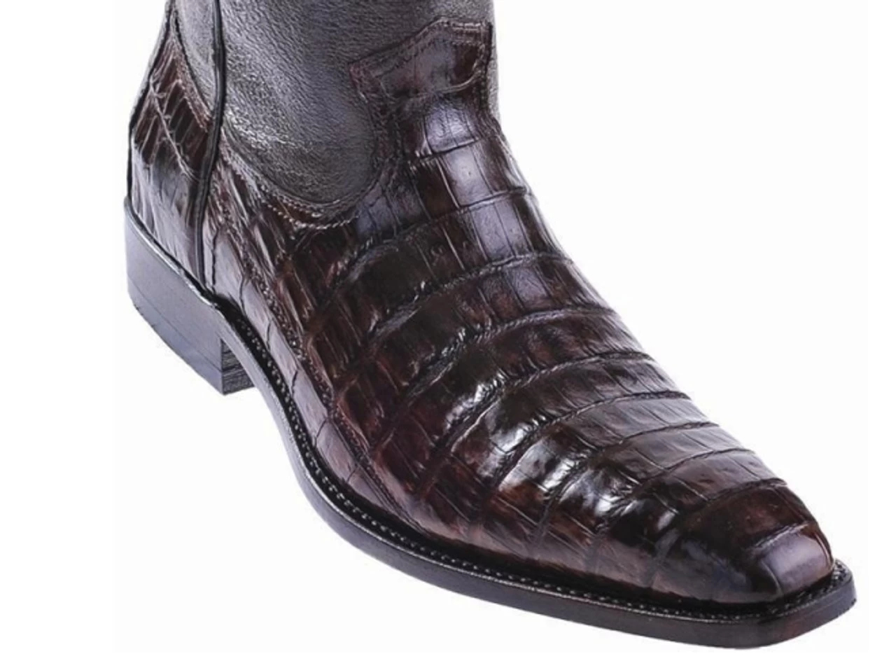 Los Altos Genuine Caiman Belly Side Zipper Ankle Boot - Brown 2 Los Altos Genuine Caiman Belly Side Zipper Ankle Boot - Brown - Image 2