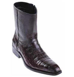 Los Altos Genuine Caiman Belly Side Zipper Ankle Boot - Brown