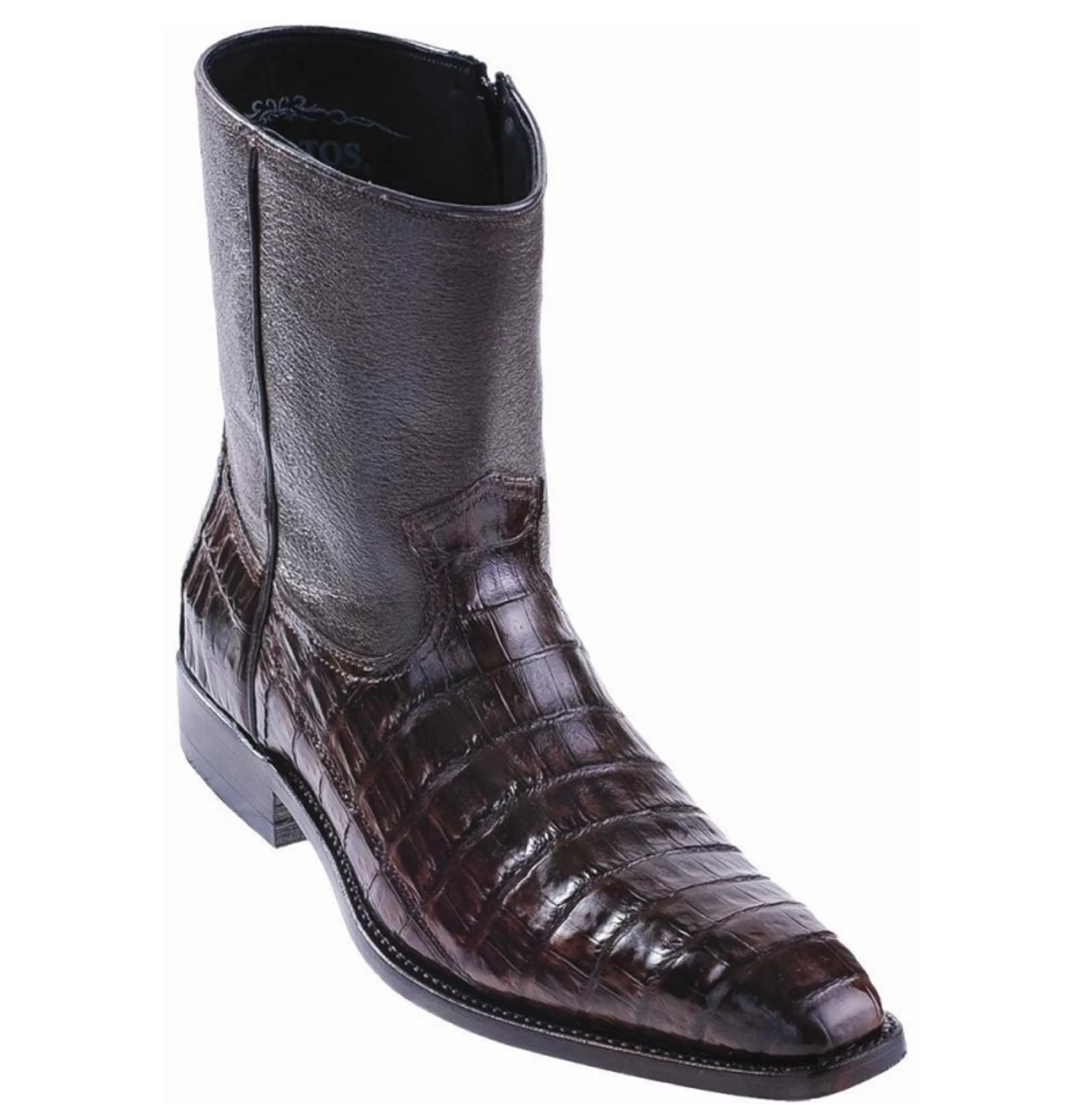 Los Altos Genuine Caiman Belly Side Zipper Ankle Boot - Brown 1 Los Altos Genuine Caiman Belly Side Zipper Ankle Boot - Brown