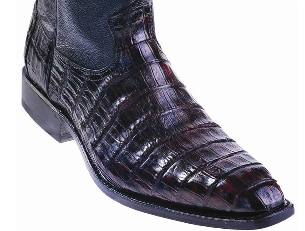 Los Altos Genuine Caiman Belly Side Zipper Ankle Boot - Black Cherry 2 Los Altos Genuine Caiman Belly Side Zipper Ankle Boot - Black Cherry - Image 2