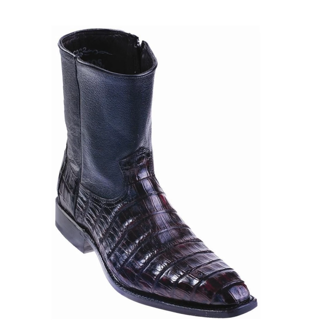 Los Altos Genuine Caiman Belly Side Zipper Ankle Boot - Black Cherry 1 Los Altos Genuine Caiman Belly Side Zipper Ankle Boot - Black Cherry