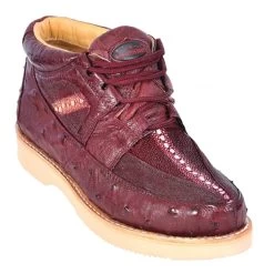 Los Altos Burgundy Genuine Ostrich Quill & Stingray Casual Ankle Boot