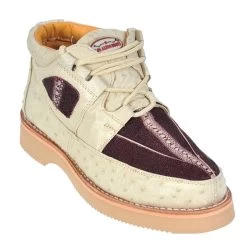 Los Altos Bone & Burgundy Genuine Ostrich Quill & Stingray Casual Ankle Boot