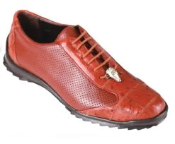 Los Altos Genuine Ostrich Quill Patch Design Cognac Sneaker