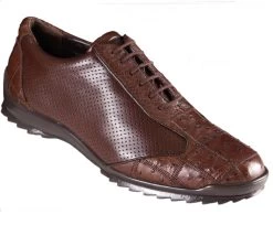 Los Altos Genuine Ostrich Quill Patch Design Brown Sneaker