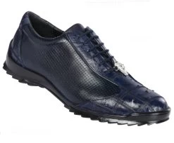 Los Altos Genuine Ostrich Quill Patch Design Navy Sneaker