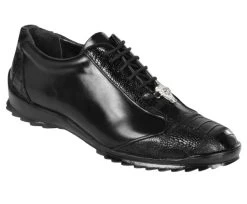 Los Altos Genuine Ostrich Leg Patch Design Black Sneaker