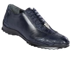 Los Altos Genuine Ostrich Leg Patch Design Navy Blue Sneaker
