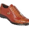 Los Altos Genuine Caiman Croc Patch Design Cognac Sneaker