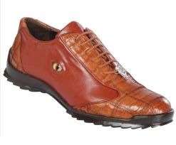 Los Altos Genuine Caiman Croc Patch Design Cognac Sneaker