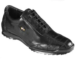 Los Altos Genuine Caiman Croc Patch Design Black Sneaker