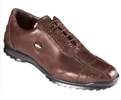 Los Altos Genuine Caiman Croc Patch Design Brown Sneaker