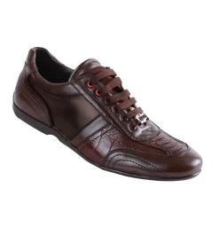 Los Altos Genuine Ostrich Leg & Leather Brown Sneaker