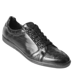 Los Altos Genuine Ostrich Quill Black Sneaker