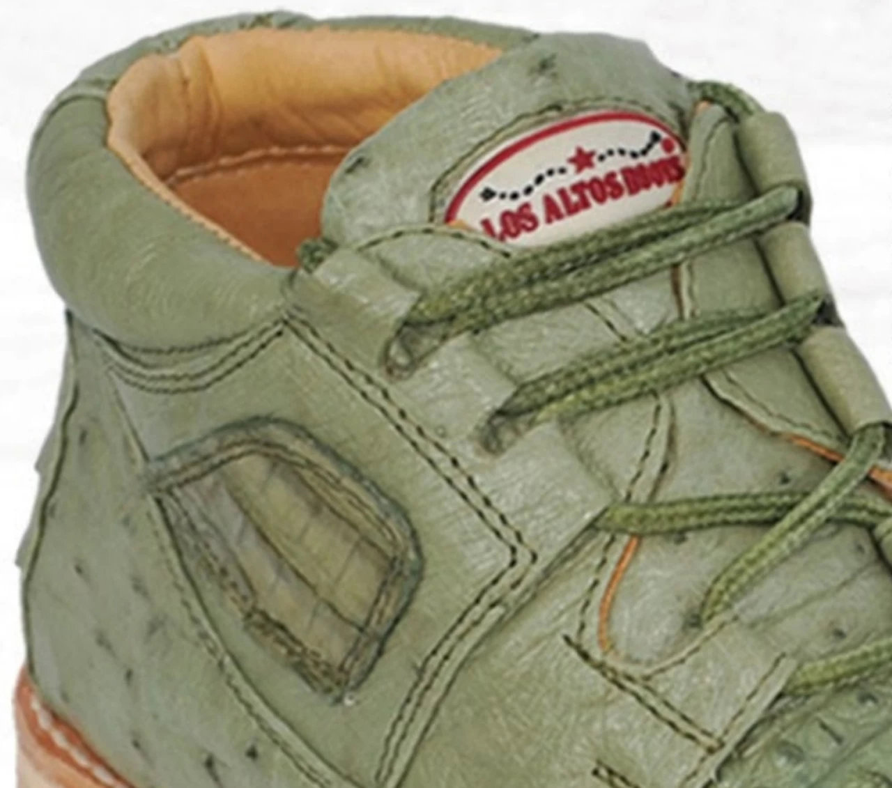Los Altos Genuine Caiman & Ostrich Quill Casual Ankle Boot - Green 2 Los Altos Genuine Caiman & Ostrich Quill Casual Ankle Boot - Green - Image 2
