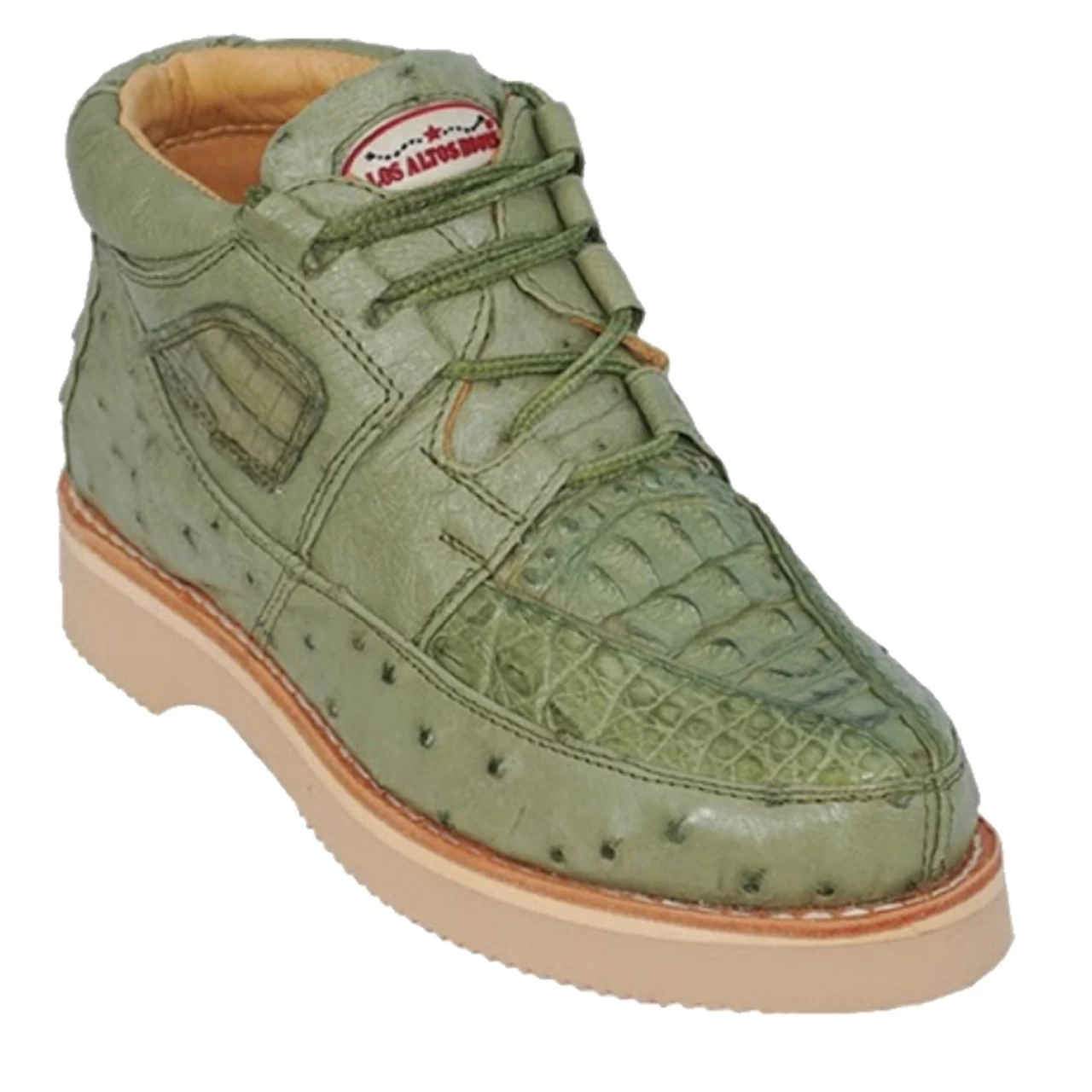 Los Altos Genuine Caiman & Ostrich Quill Casual Ankle Boot - Green 1 Los Altos Genuine Caiman & Ostrich Quill Casual Ankle Boot - Green