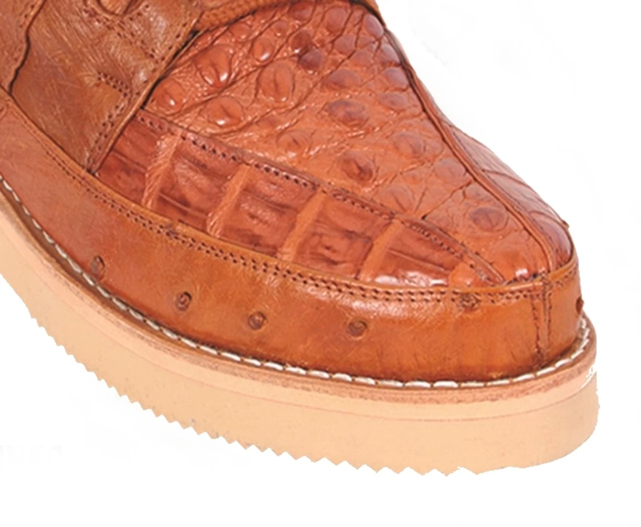 Los Altos Genuine Caiman & Ostrich Quill Casual Ankle Boot - Cognac 3 Los Altos Genuine Caiman & Ostrich Quill Casual Ankle Boot - Cognac - Image 3