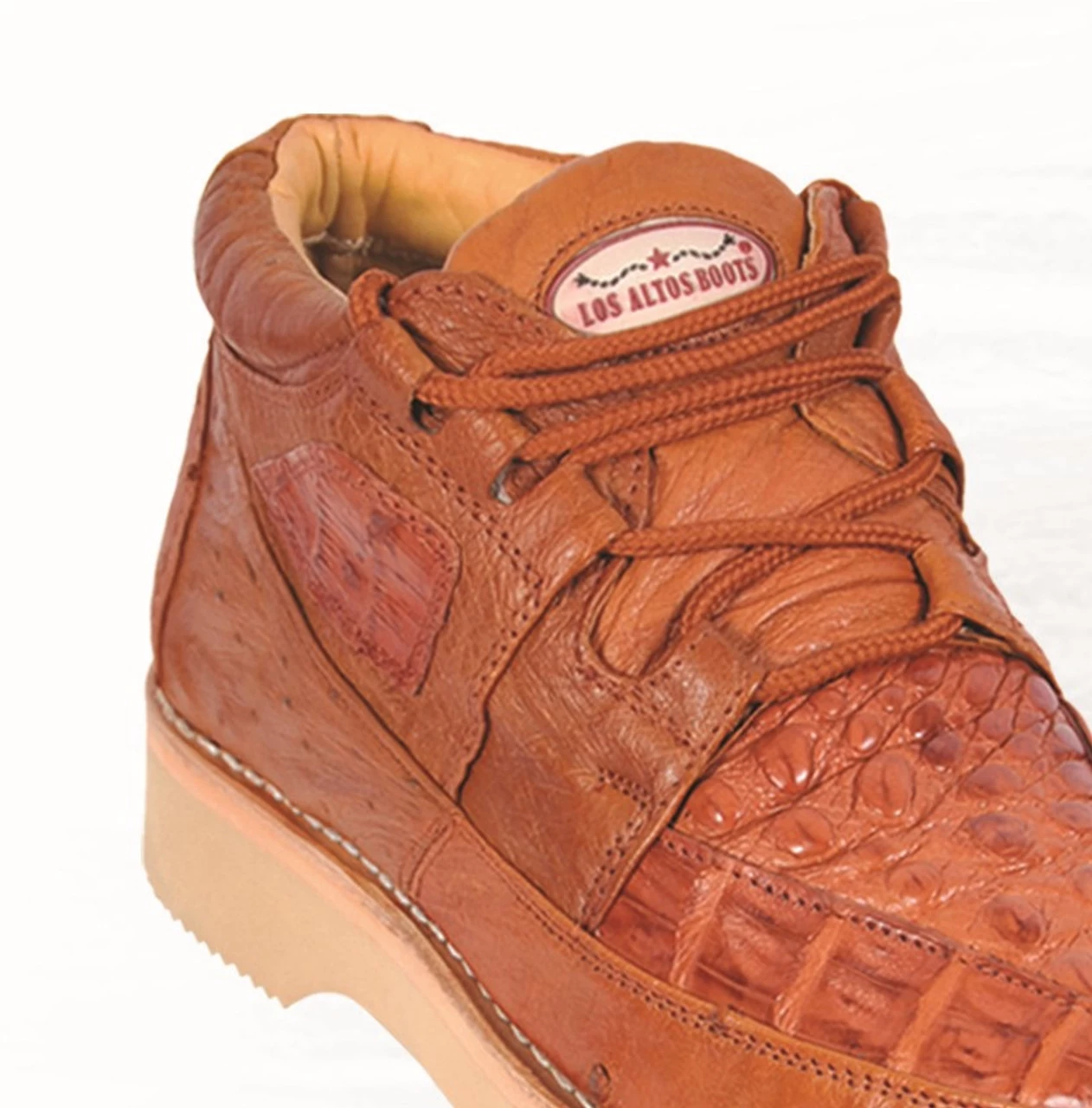 Los Altos Genuine Caiman & Ostrich Quill Casual Ankle Boot - Cognac 2 Los Altos Genuine Caiman & Ostrich Quill Casual Ankle Boot - Cognac - Image 2