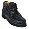 Los Altos Genuine Caiman & Ostrich Quill Casual Ankle Boot - Black