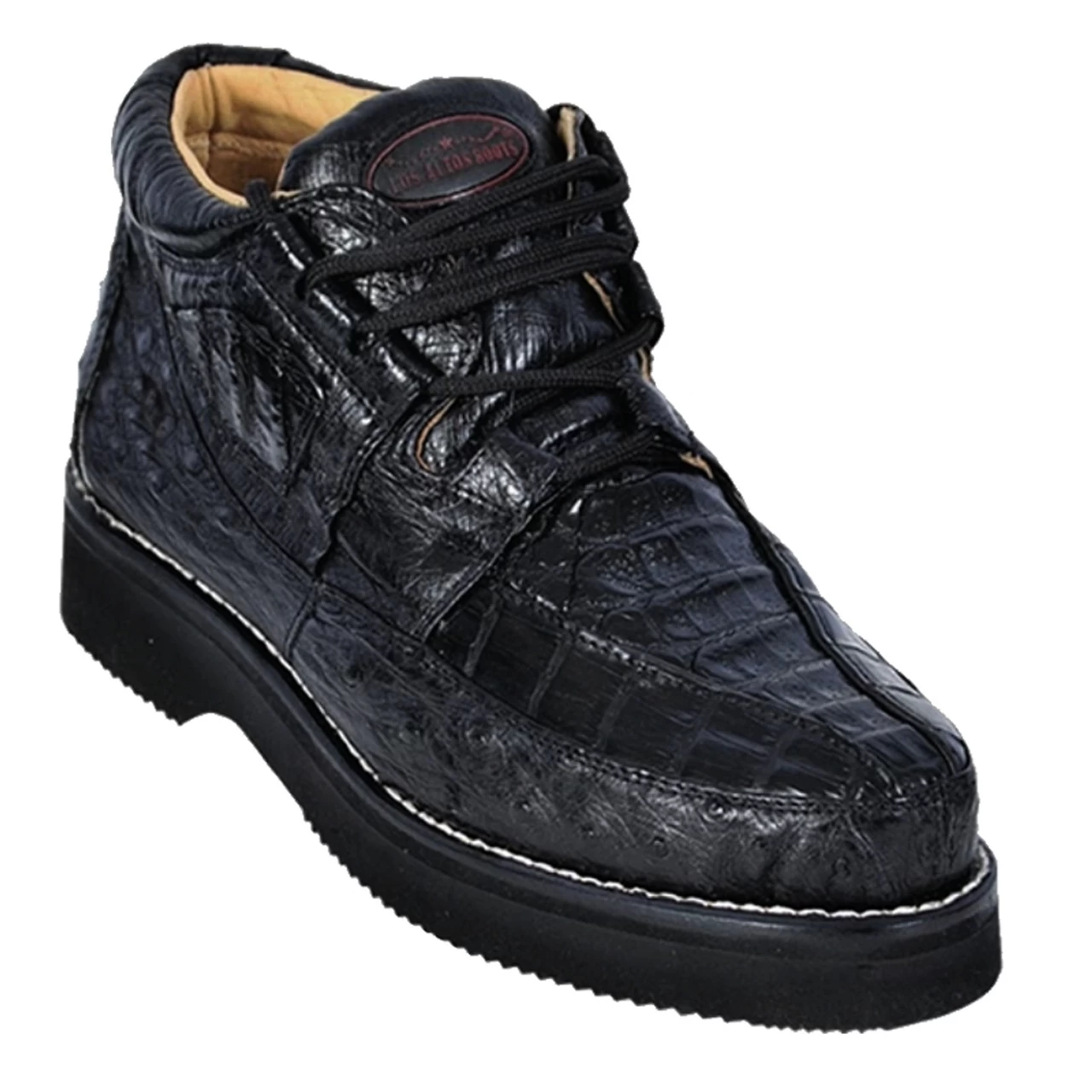 Los Altos Genuine Caiman & Ostrich Quill Casual Ankle Boot - Black 1 Los Altos Genuine Caiman & Ostrich Quill Casual Ankle Boot - Black