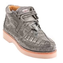Los Altos Genuine Caiman & Ostrich Quill Casual Ankle Boot - Grey