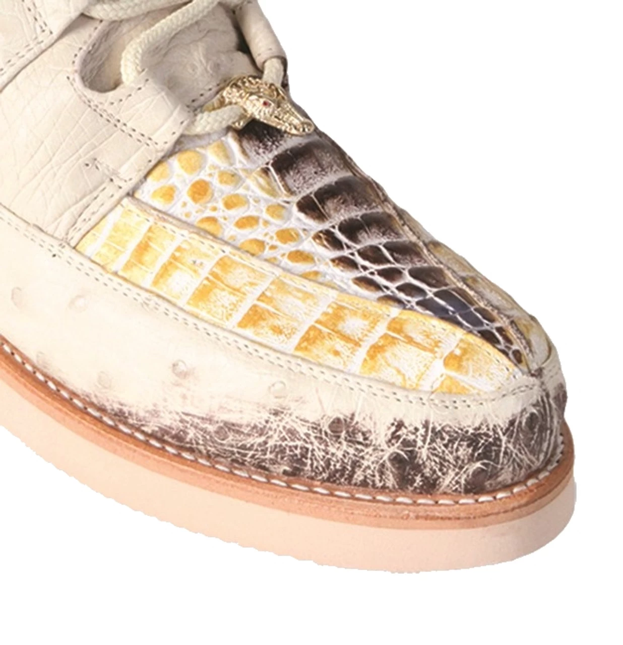 Los Altos Genuine Caiman & Ostrich Quill Casual Ankle Boot - Natural 2 Los Altos Genuine Caiman & Ostrich Quill Casual Ankle Boot - Natural - Image 2