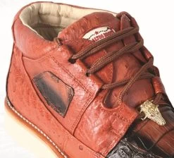 Los Altos Genuine Caiman & Ostrich Quill Casual Ankle Boot - Cognac & Black -Fashionable Costume LSAL ZA050258 2 51477.1612134322