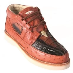 Los Altos Genuine Caiman & Ostrich Quill Casual Ankle Boot - Cognac & Black