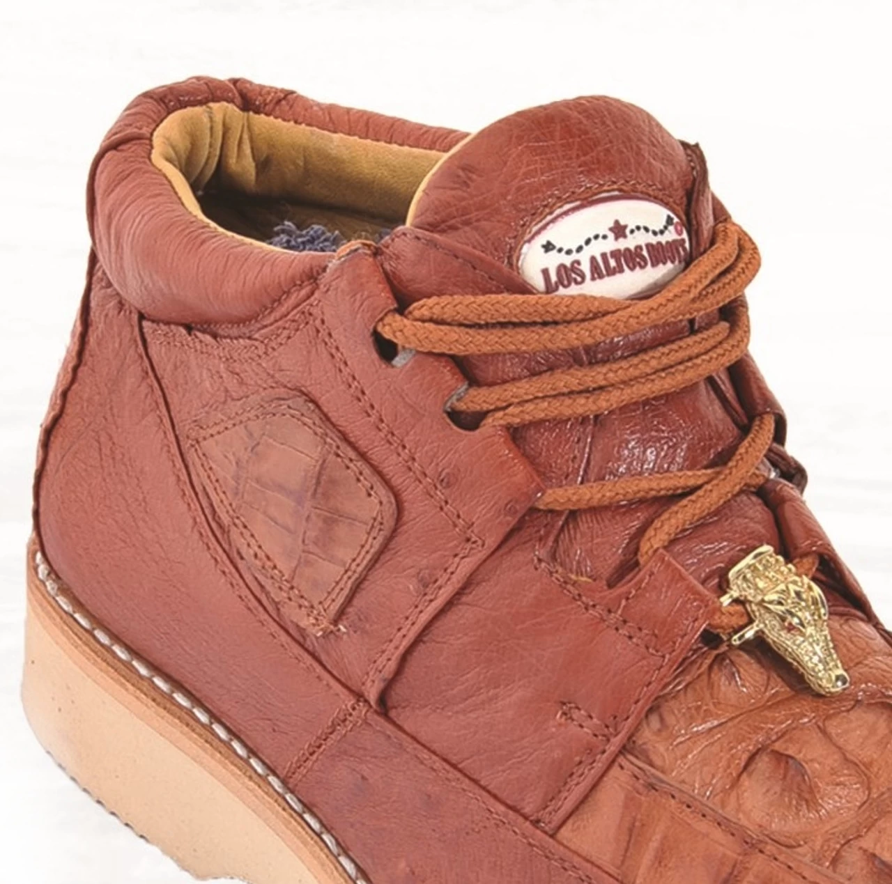 Los Altos Genuine Caiman & Ostrich Casual Ankle Boot - Cognac 2 Los Altos Genuine Caiman & Ostrich Casual Ankle Boot - Cognac - Image 2