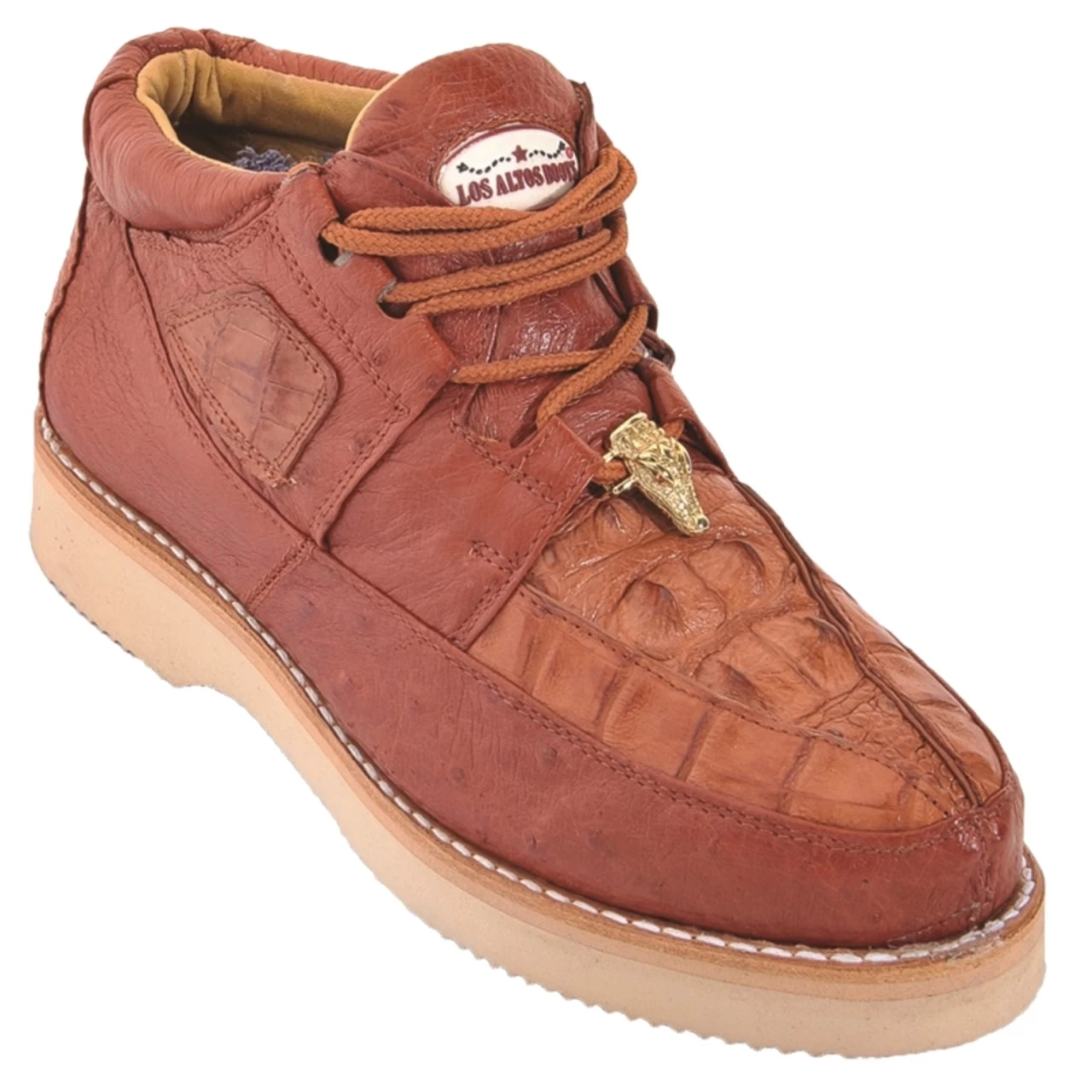 Los Altos Genuine Caiman & Ostrich Casual Ankle Boot - Cognac 1 Los Altos Genuine Caiman & Ostrich Casual Ankle Boot - Cognac