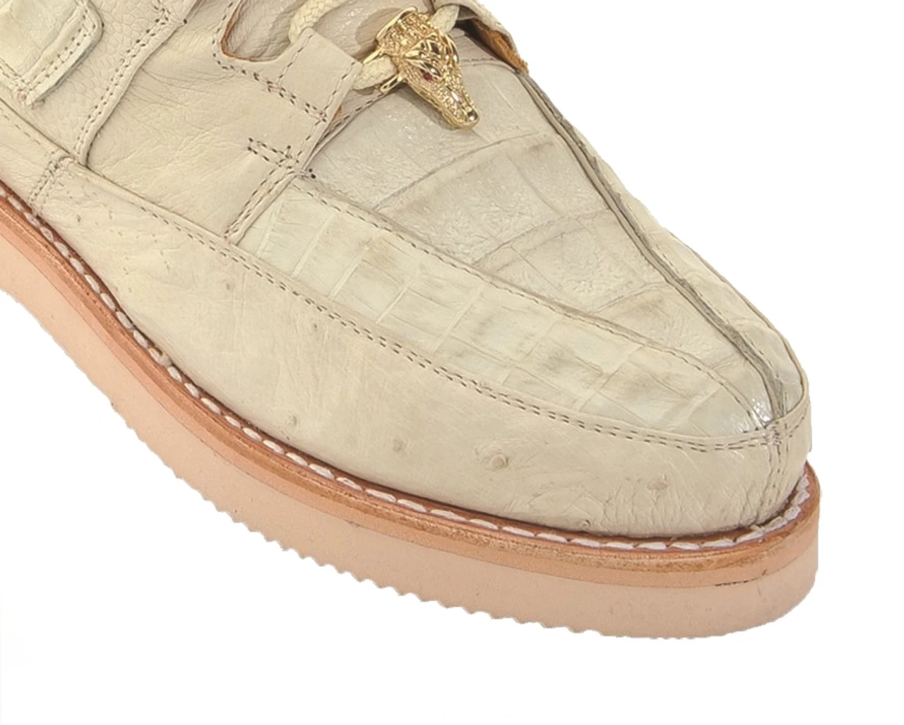 Los Altos Genuine Caiman & Ostrich Casual Ankle Boot - Bone 3 Los Altos Genuine Caiman & Ostrich Casual Ankle Boot - Bone - Image 3