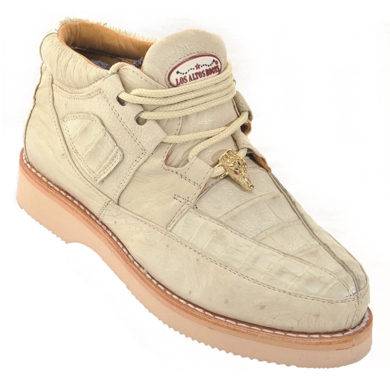 Los Altos Genuine Caiman & Ostrich Casual Ankle Boot - Bone 1 Los Altos Genuine Caiman & Ostrich Casual Ankle Boot - Bone