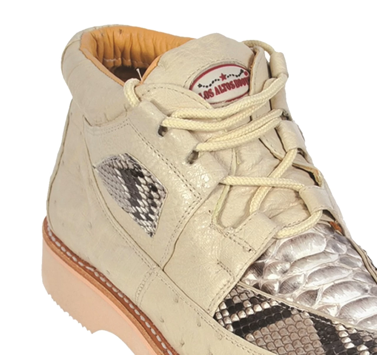 Los Altos Genuine Python & Ostrich Quill Casual Ankle Boot - Bone & Natural 2 Los Altos Genuine Python & Ostrich Quill Casual Ankle Boot - Bone & Natural - Image 2