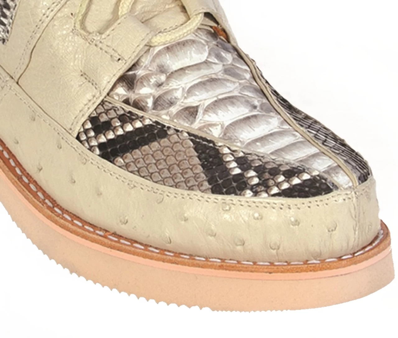 Los Altos Genuine Python & Ostrich Quill Casual Ankle Boot - Bone & Natural 3 Los Altos Genuine Python & Ostrich Quill Casual Ankle Boot - Bone & Natural - Image 3
