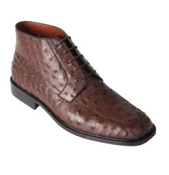 Los Altos Genuine Ostrich Quill Ankle Boot - Brown