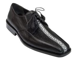 Los Altos Genuine Stingray & Deer Leather Bicycle Toe Dress Shoe - Black
