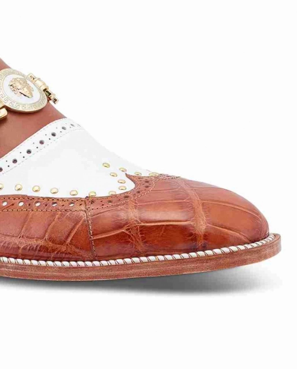 Mauri Cognac & White Genuine Alligator Wing Tip Loafer Shoe 4 Mauri Cognac & White Genuine Alligator Wing Tip Loafer Shoe - Image 4