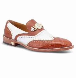 Mauri Cognac & White Genuine Alligator Wing Tip Loafer Shoe
