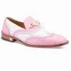 Mauri Pink & White Genuine Alligator Wing Tip Loafer Shoe