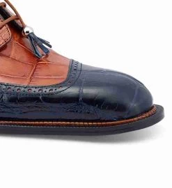 Mauri Genuine Alligator Dark Blue & Cognac Dress Shoe -Fashionable Costume MRI SH 3098 BL CG 3 95304.1668290666