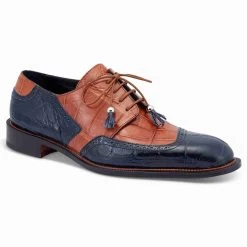 Mauri Genuine Alligator Dark Blue & Cognac Dress Shoe