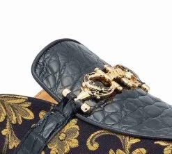 Mauri Genuine Alligator & Fabric Black Sandal - Mule Shoe -Fashionable Costume MRI SH 4976 B 5 65805.1668370670