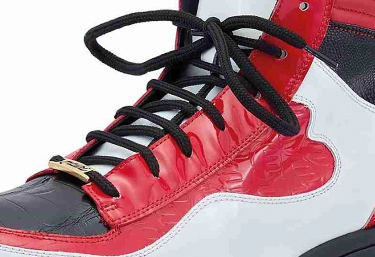 Mauri Genuine Red & Black Crocodile & Ostrich High Top Sneakers 2 Mauri Genuine Red & Black Crocodile & Ostrich High Top Sneakers - Image 2