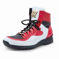 Mauri Genuine Red & Black Crocodile & Ostrich High Top Sneakers