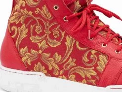 Mauri Genuine Red & Gold Crocodile & Fabric High Top Sneakers -Fashionable Costume MRI SN 8437 RD 2 13757.1668289623