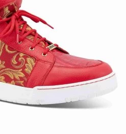 Mauri Genuine Red & Gold Crocodile & Fabric High Top Sneakers -Fashionable Costume MRI SN 8437 RD 3 61233.1668289623
