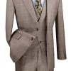 Vinci 2-Button Tan Glenplaid Suit With DB-Vest - Modern Fit