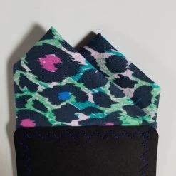 100% Cotton Pre-Folded Pocket Square Handkerchief Insert - Navy & Green Abstract Floral -Fashionable Costume Navy Green Abstract Floral 3 71740.1684604832
