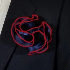 Antonio Ricci 2-in-1 Pouf Round Pocket Square - Red On Navy